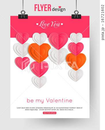 Valentines Day brochure template with paper hearts and place for text. Abstract typographical flyer. 16721602