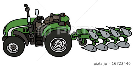 Green tractor with a plow 16722440