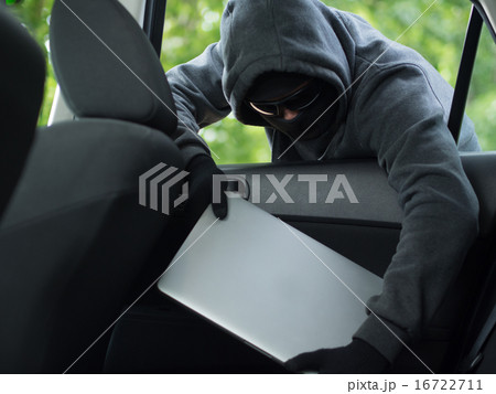 Car theft - a laptop being stolen through the window of an unoccupied car. Car theft - a laptop being stolen through the window of an unoccupied car. 16722711