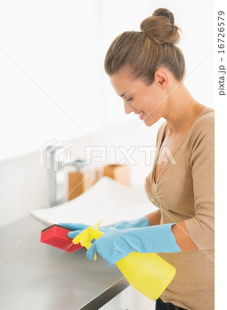 Housewife cleaning in bathroom Housewife cleaning in bathroom 16726579