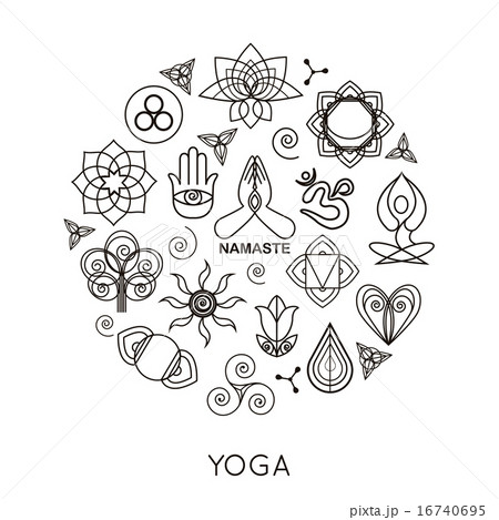 Set of outline yoga monograms and logos. Abstract yoga design elements, icons and badges. 16740695