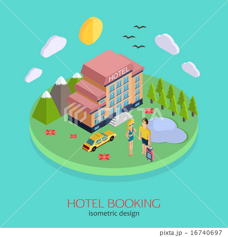 Hotel booking 3d isometric design concept. 16740697