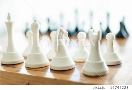 white and black pawns standing in front of each ot 16742223