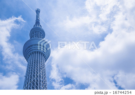 スカイツリー 東京スカイツリー 空 青空 コピースペース 観光地 日本一 日本 白い雲 観光 の写真素材