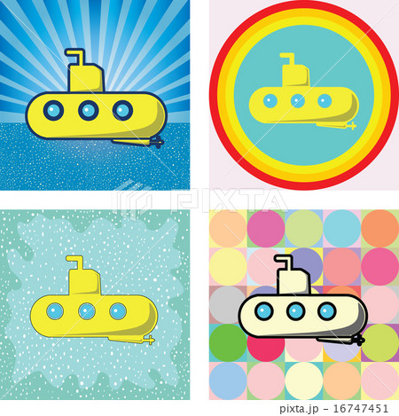 Submarine graphic on many retro styles background 16747451