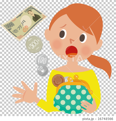 飛ぶお金を見て焦った顔のお財布を持った女性 16748566
