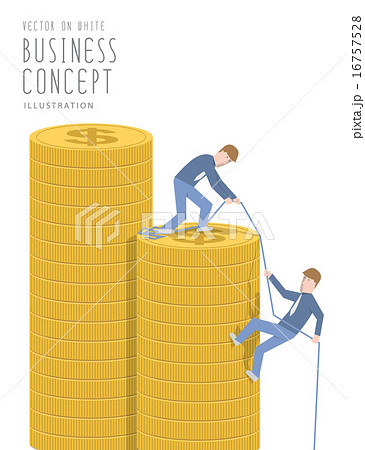 Businessman helping his friend up the pile coins. 16757528
