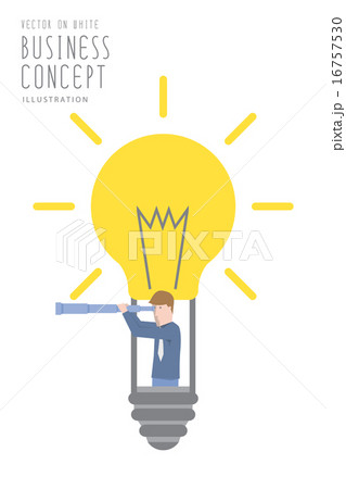 Businessman in a bulb balloon with telescope. 16757530