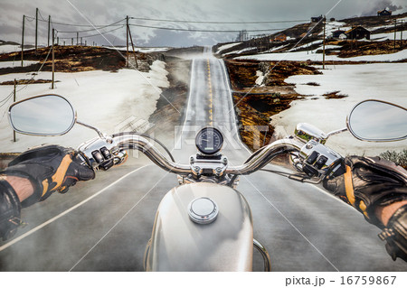 Biker First-person view, mountain pass in Norway Biker First-person view, mountain pass in Norway 16759867