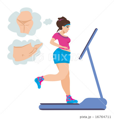 obese girl runs on a treadmill obese girl runs on a treadmill 16764711