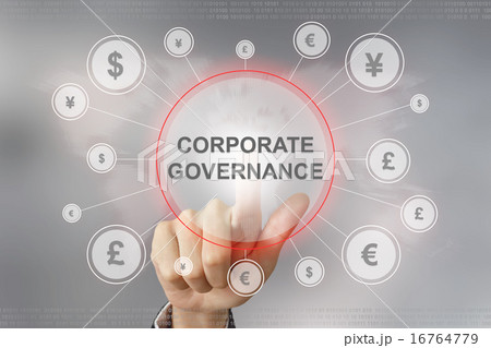 business hand pushing corporate governance button business hand pushing corporate governance button 16764779