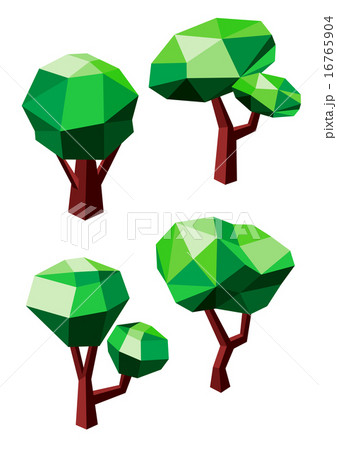 Geometric polygonal green trees icons 16765904