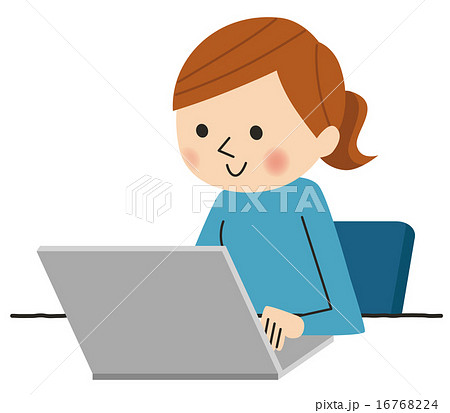 パソコンを見る女性のイラスト素材