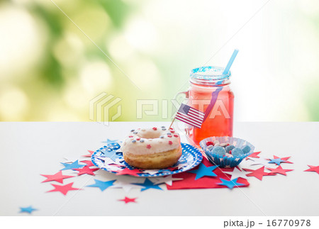 donut with juice and candies on independence day donut with juice and candies on independence day 16770978