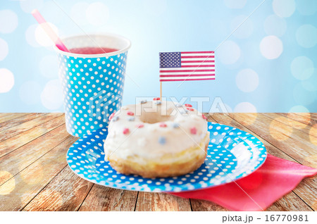 donut with juice and american flag decoration donut with juice and american flag decoration 16770981