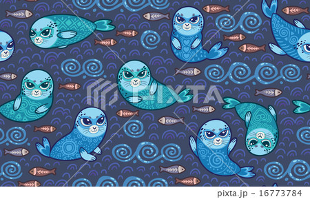 Decorative seamless pattern with seals and fishes. Vector illustration Decorative seamless pattern with seals and fishes. Vector illustration 16773784