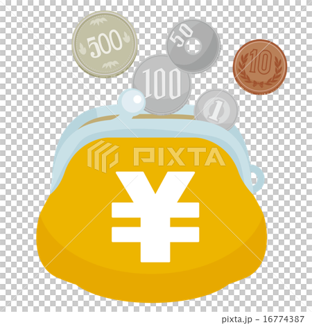 A wallet into which a yen coin enters, a yellow spicy mouth of a ¥ mark A wallet into which a yen coin enters, a yellow spicy mouth of a ¥ mark 16774387