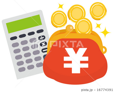 コインが入る¥マークの赤いお財布と電卓 16774391