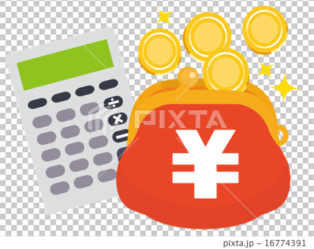 コインが入る¥マークの赤いお財布と電卓 16774391