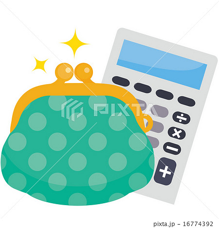 緑系水玉のがま口と電卓 16774392