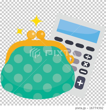 緑系水玉のがま口と電卓 16774392