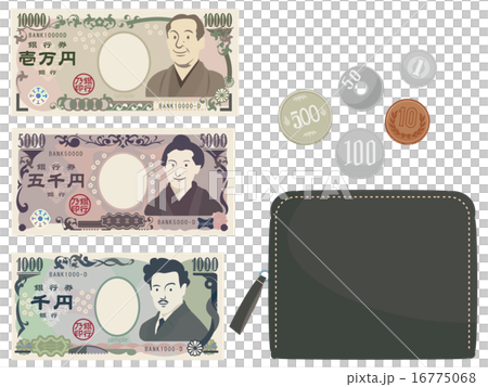 Banknote, coin image and black wallet Banknote, coin image and black wallet 16775068