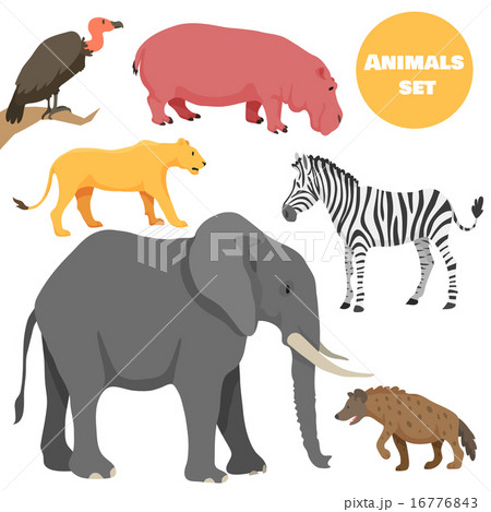 Cute african animals set for kids in cartoon style. Suitable for logotype or emblem. 16776843