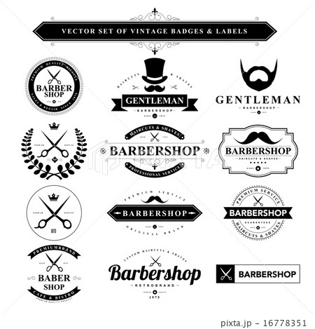 Set of black & white vintage badges and labels 16778351