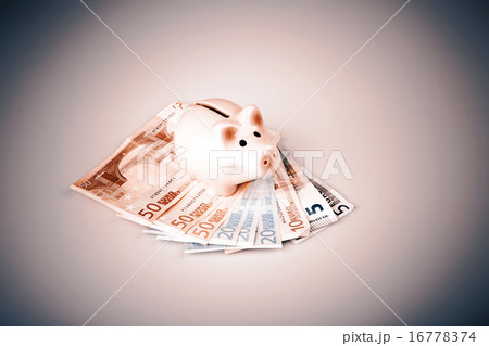 pig bank on euro banknotes pig bank on euro banknotes 16778374