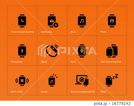 Smart gadget and watch icons on orange background. Smart gadget and watch icons on orange background. 16779242
