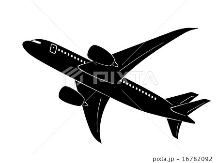 影絵風 シルエット風の飛行機 旅客機 のイラストのイラスト素材
