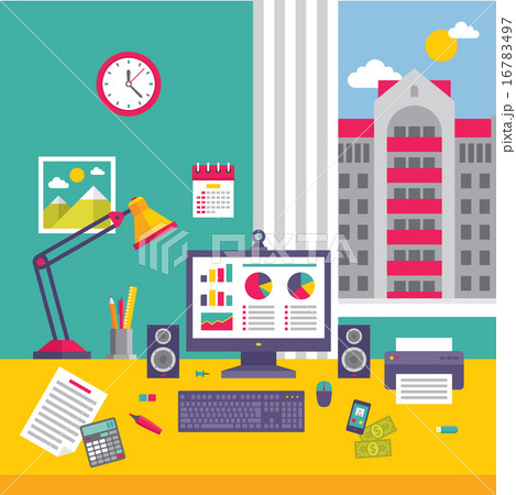 Business Office Workplace with Infographic. 16783497