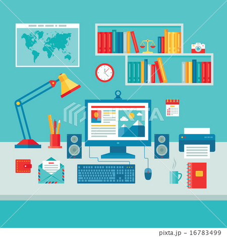 Home Business Office Workplace with Computer. 16783499
