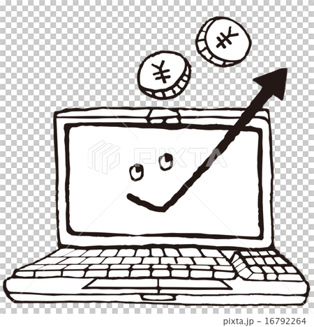 円硬貨とパソコンキャラクター,モノクロ 16792264
