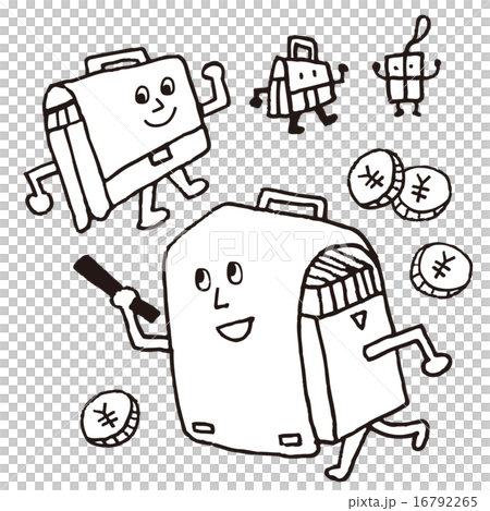 学費,かばんキャラクター,モノクロ 16792265