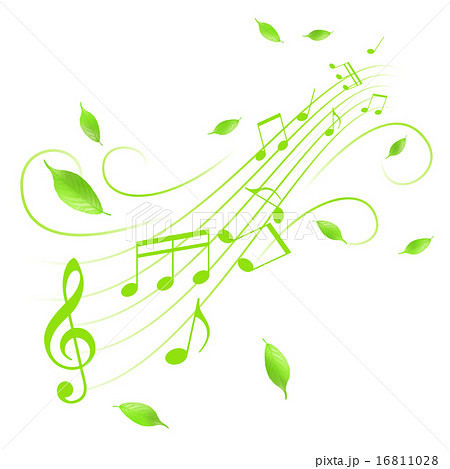 新緑と五線譜　音楽　譜面　ト音記号　音符　ミュージック　コンサート 16811028