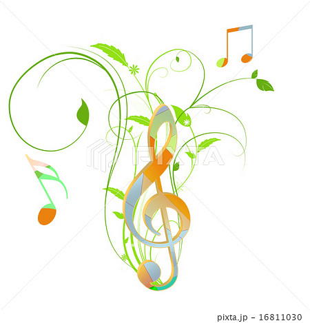 音楽 ト音記号 譜面 楽譜 ト音記号と植物のイラスト素材