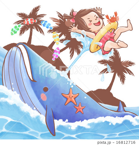 夏休み クジラと女の子のイラスト素材