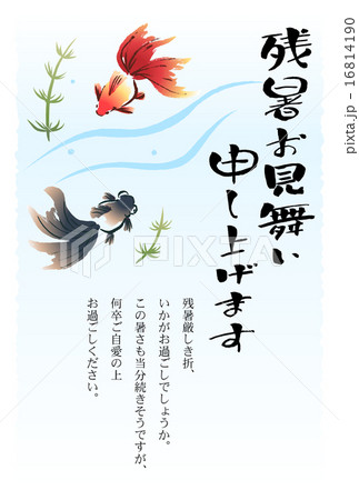 金魚の絵の残暑見舞い はがきサイズ のイラスト素材