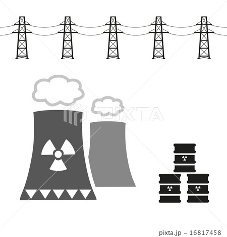 nuclear power plant and radioactive barrels eps10 16817458