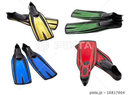 Set of multicolor swim fins for diving on white 16817604