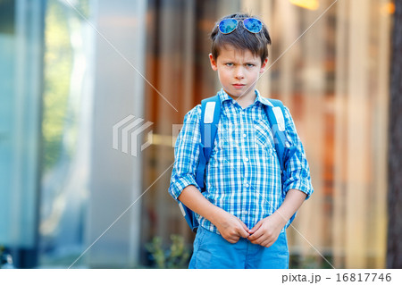 Portrait of cute school boy with backpack 16817746