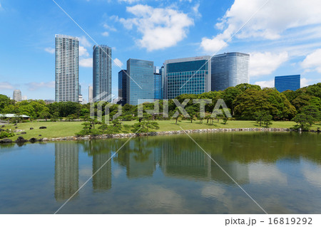 青空が広がる浜離宮庭園と汐留の高層ビル街 青空が広がる浜離宮庭園と汐留の高層ビル街 16819292