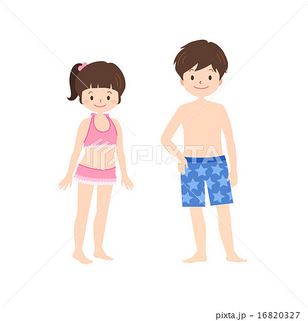 カジュアルな水着の男の子と女の子のイラスト素材