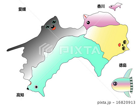 四国の動物地図　シルエット（目鼻あり） 16820913