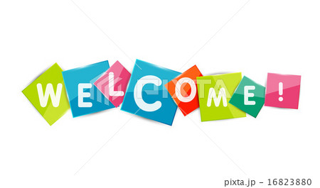 Welcome word on color square paper pieces 16823880