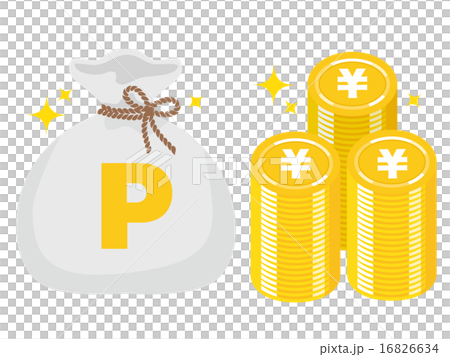 點硬幣山和P標記錢袋子，灰色 16826634