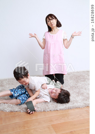 喧嘩をする兄弟と母親 16828699