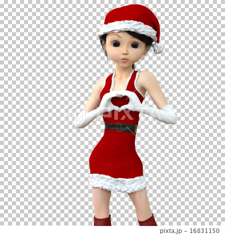 ハートサインする可愛いサンタ　デフォルメ　perming　 3DCG　イラスト素材 16831150