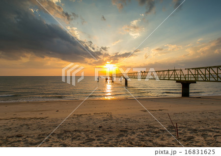 beautiful sunset at beach with jetty Malacca beautiful sunset at beach with jetty Malacca 16831625